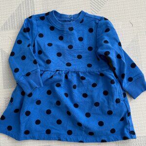 Primary Baby cozy pocket dress blueberry navy blue dot 6-12 M terry sweatshirt